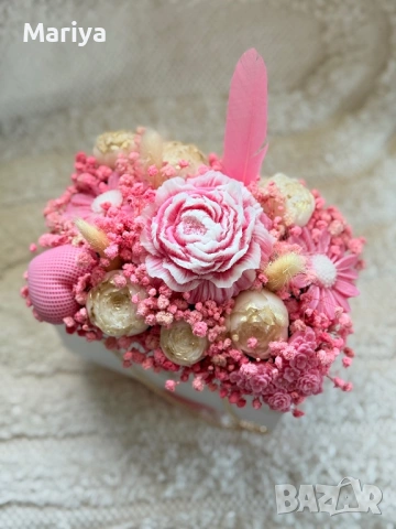 Букет с цветя от соев восък с аромат в син цвят  в чантичка , снимка 7 - Изкуствени цветя - 51642076