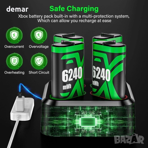 ZRZLMVP Батериен пакет за Xbox контролер - 4x6240mWh батерии и зарядно, снимка 6 - Аксесоари - 51717584