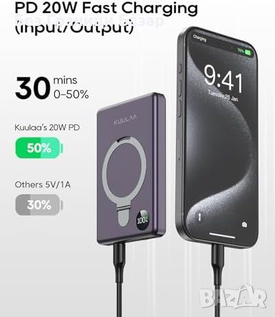 Нова Мощна магнитна батерия 10000mAh за iPhone Портативно зарядно Айфон, снимка 6 - Външни батерии - 46501283