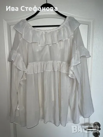 Разкошна нова елегантна  бяла  блуза вълнообразни акценти волани, снимка 2 - Ризи - 49905517