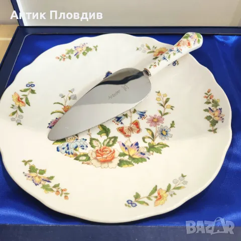 Сет за торта Aynsley – порцеланова чиния и шпатула, Англия, снимка 4 - Сервизи - 49931016