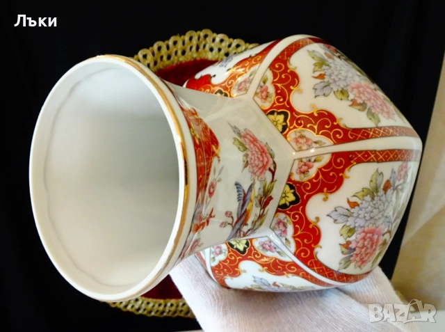 Ваза японски порцелан Eiwa Kinsei,злато,птици,цветя. , снимка 9 - Вази - 51800418