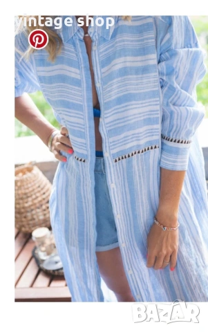 Кафтан( дълга рокля тип туника) 100% лен Lemem&H&M, размер M/L/XL, снимка 11 - Туники - 54224006