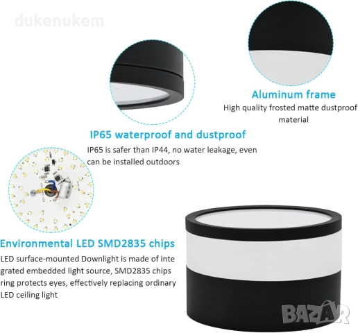 LED таванна лампа IP65 – 3 цвята светлина, димираща 12W, снимка 3 - Лед осветление - 52129724