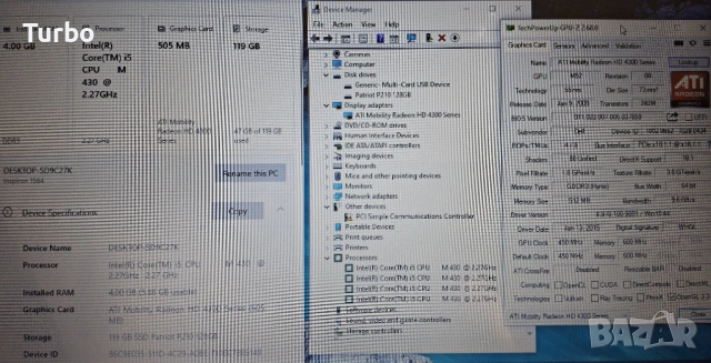 15.6' Dell Intel Core i5-430M/4GB DDR3/128GB SSD/ATI 512MB/Win10, снимка 6 - Лаптопи за работа - 53476845