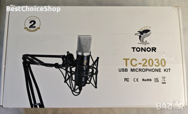 TONOR PC комплект USB кондензаторен микрофон 192 kHz/24 бита​, професионален със стойка​
