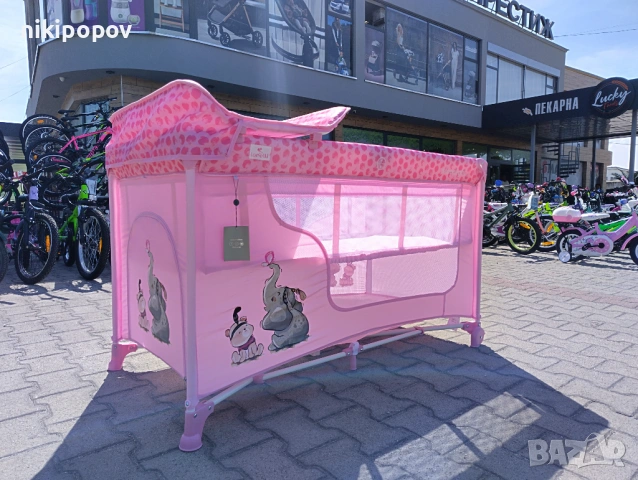 LORELLI Детска кошара на 2 нива с повивалник MOONLIGHT розов, снимка 11 - Кошарки - 53565231