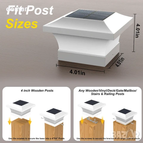 ILIKEPOW 2 бр. Соларни стълбови лампи, LED водоустойчиви, 6000К, снимка 2 - Соларни лампи - 50593987