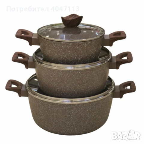 Комплект от 3 алуминиеви тенджери с капак