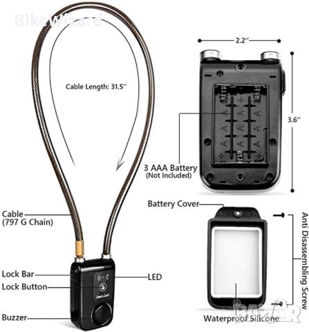 Bluetooth Smart Lock велосипед/мотоциклет/порта с аларма НОВО, снимка 2 - Аксесоари за велосипеди - 46212519