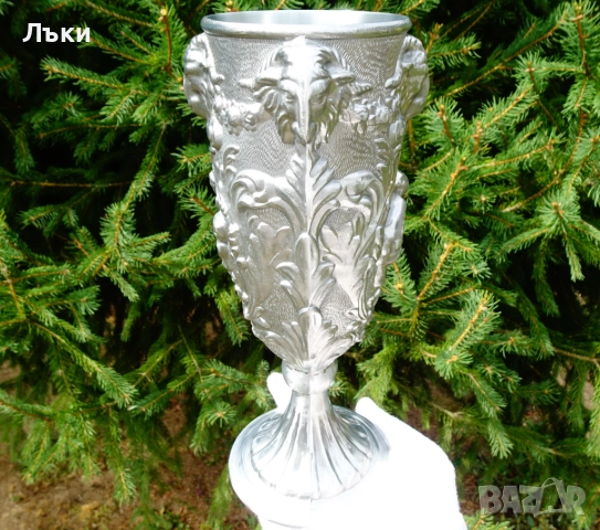 Калаен бокал,чаша за вино,глави на овен,ангели,барок. , снимка 16 - Антикварни и старинни предмети - 51704366