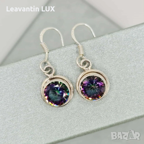 Сребърни обеци с мистичен топаз, снимка 2 - Обеци - 52344280