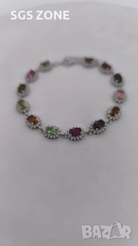 Ръчно изработена сребърна гривна с мулти турмалин, снимка 15 - Гривни - 52577758