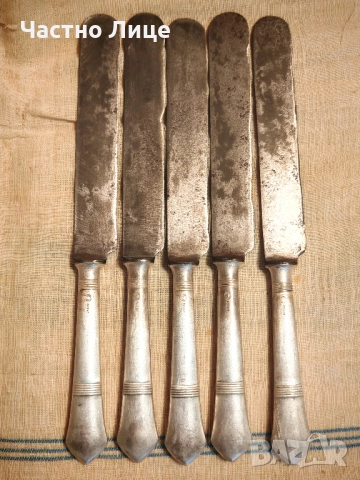 Пет Немски Старинни Дълбоко Посребрени Ножове Нож 1900те г  ART- KRUPP BERNDORF PATENT 