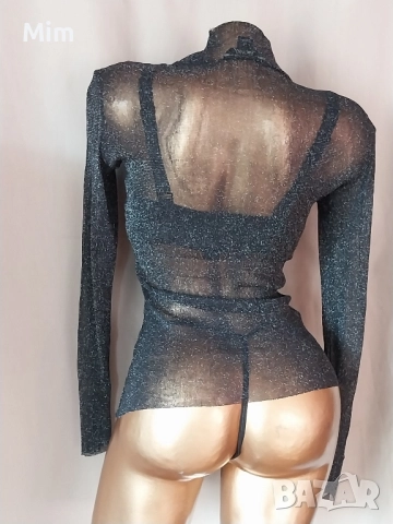  Блуза от сребрист черен брокат ,сутиен с рязана дантела и дантелена прашка , снимка 4 - Бельо - 52150628