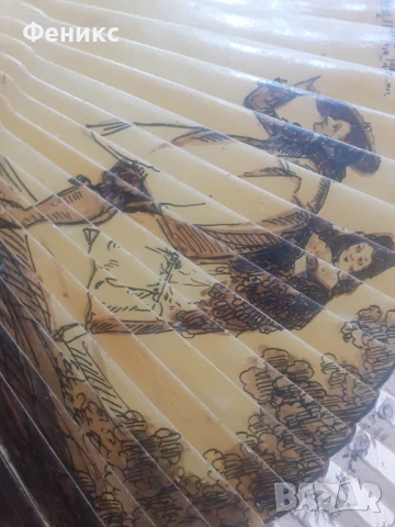 Старо дамско ветрило 19 век дърво и коприна ръчно рисувано, снимка 3 - Антикварни и старинни предмети - 51252468