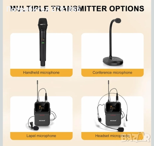 MELONARE MWM-41-2H2B 4-канална безжична микрофонна система UHF с 4x10 честоти 60 метра обхват, снимка 8 - Микрофони - 52329664