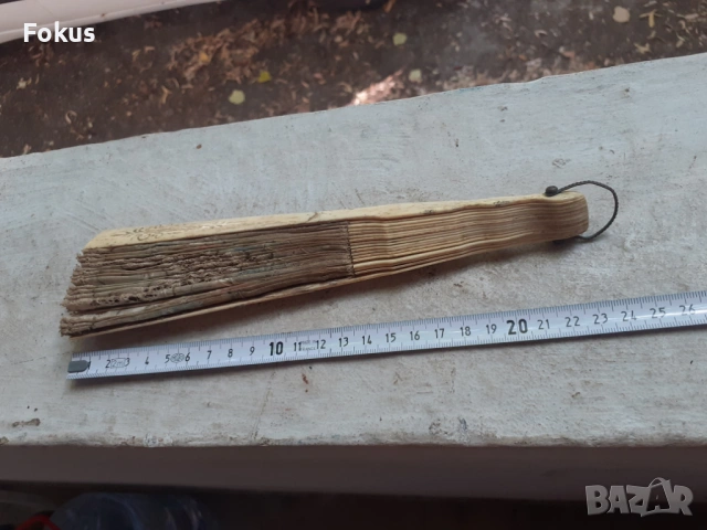 Антикварно дамско ветрило от кост и коприна 19 век, снимка 7 - Антикварни и старинни предмети - 53275203