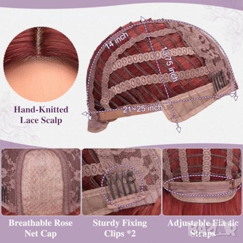 Нова Дълга права бордо перука 71 см топлоустойчива коса за жени прическа, снимка 7 - Аксесоари за коса - 52260953