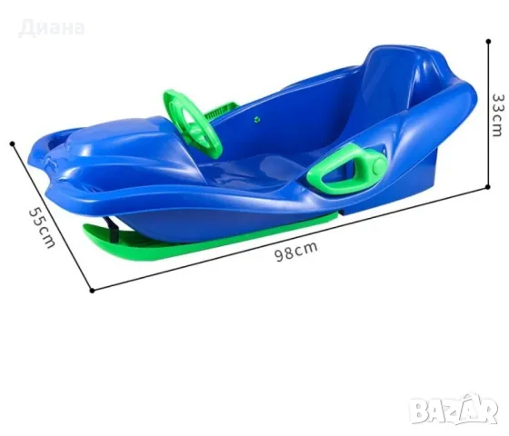 Детска пластмасова шейна, тип лодка с кормило и два броя ски. Цвят: Син, Червен, снимка 5 - Зимни спортове - 47670293