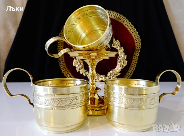 Позлатена чаша от месинг Jürst & Co.,стил Art Nouveau. , снимка 7 - Антикварни и старинни предмети - 53010670