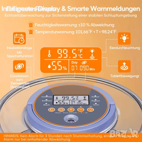 Автоматичен инкубатор за 12 яйца с автоматично завъртане , снимка 4 - За птици - 53636928