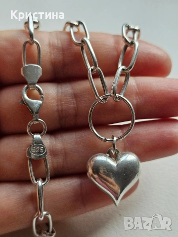 Красиво сребърно колие със сърце, снимка 3 - Колиета, медальони, синджири - 53138641