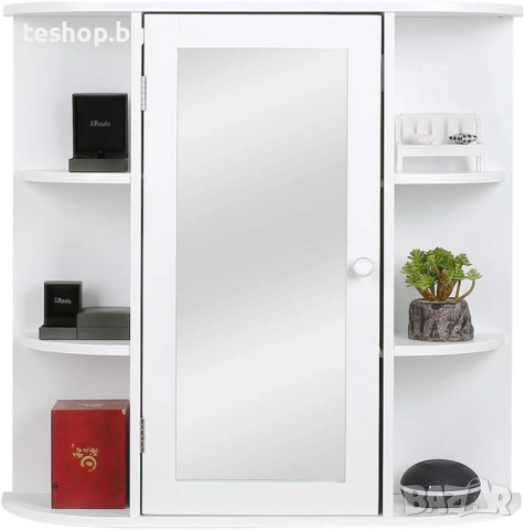 Огледален стенен шкаф за баня MDF, бял, 56 x 13 x 58 см, снимка 2 - Шкафове - 52352429