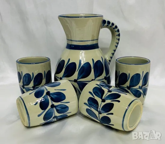 Art Pottery Blue Pitcher Set, Osterr Edel Keramic,  Арт керамика к-т Gollhammer ceramics GK Austria, снимка 11 - Антикварни и старинни предмети - 47221999