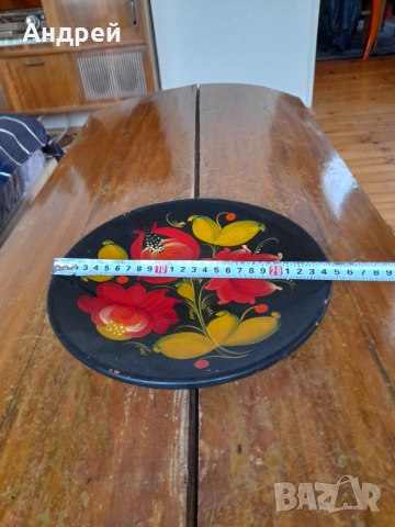 Стара дървена чиния за стена,хохлома, снимка 3 - Други ценни предмети - 53525256