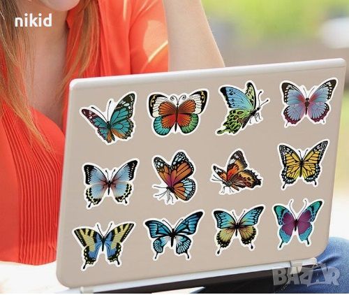 50 бр Пеперуди самозалепващи лепенки стикери за украса декор картонена торта и др, снимка 7 - Други - 33376239