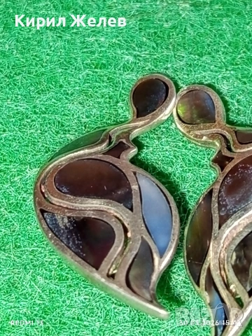 Артистични винтидж стил сребърни обеци с КРАЛСКИ СЕДЕФ ювелирна изработка 52894, снимка 2 - Обеци - 54027967