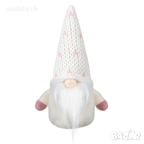 Гном с плетена шапка, 15 см, бял/розов