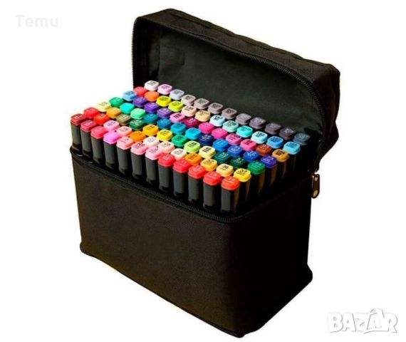 Комплект от маркери с алкохолна основа с две страни и калъф за съхранение - 48бр/60бр/80бр Всички мо, снимка 1 - Рисуване и оцветяване - 46466444