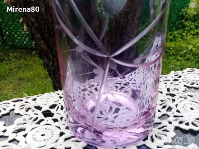 Лилава кристална ваза, снимка 3 - Вази - 50442529