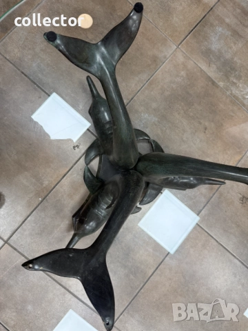 Бронзова фигурална масичка за кафе с ДЕЛФИНИ. №7648, снимка 4 - Антикварни и старинни предмети - 52563205