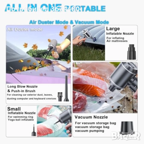 Ръчна Преносима Прахосмукачка 16000PA за Кола и Дом, USB C Зареждане, снимка 4 - Прахосмукачки - 52403590