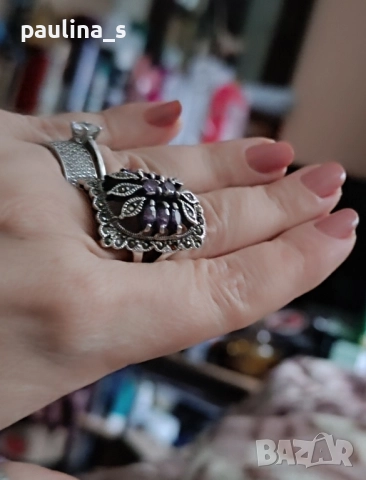 Два различни броя / Винтидж сребърен пръстен с Морганити и Аметисти / проба 925 , снимка 14 - Пръстени - 40455917