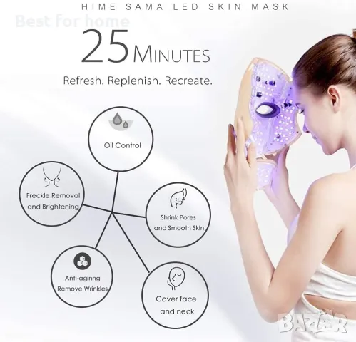 Професионална козметична маска за лице и шия HIME SAMA Led Skin Mask, Pro 7, снимка 3 - Медицинска апаратура - 46933528