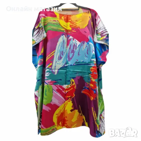 Лятна плажна туника от коприна, с артистични и морски десени, снимка 9 - Туники - 50036708