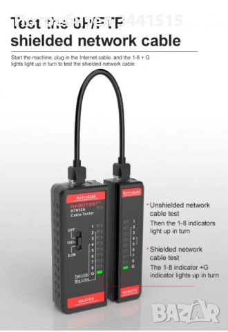  Професионален LAN кабелен тестер HABOTEST HT812 - RJ45/RJ11, CAT5/CAT6, LED индикатор , снимка 7 - Мрежови адаптери - 54131307