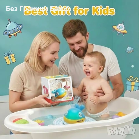 Нова Водна играчка Светещ кит за баня с пръскалка, USB зареждане, 120 мин, снимка 7 - Други - 53694654