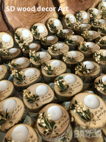 Подарък за гости – Дървен свещник, снимка 3 - Други - 53873467