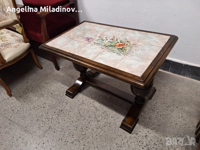 Винтидж маса за всекидневна с плочки, снимка 5 - Маси - 51619026