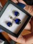 Сребърен комплект със сини камъчета (обеци + висулка), снимка 1 - Колиета, медальони, синджири - 45117034