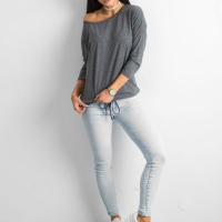 Памучна дамска блуза - Тъмносива - XS, снимка 4 - Блузи с дълъг ръкав и пуловери - 44941247