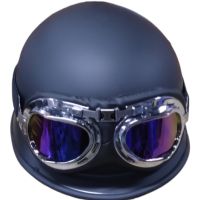 Ретро каска с очила за мотор Черен мат А- 24-А, снимка 1 - Аксесоари и консумативи - 45299245