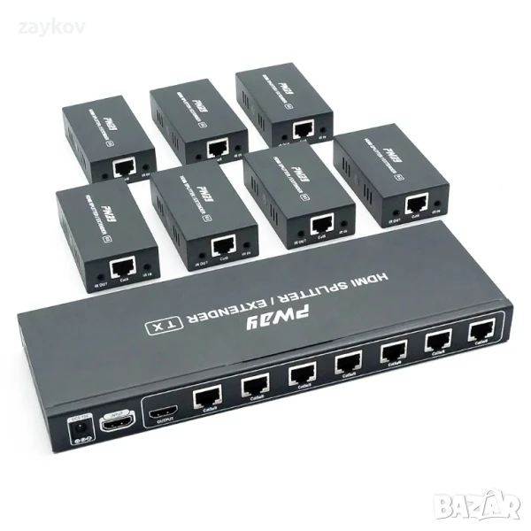 PW-HTS0107IR(POC) HDMI сплитер-удължител 1X7 порта през Cat5e/Cat6, снимка 1