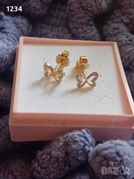 Златни обеци пеперуди 14 к., снимка 1