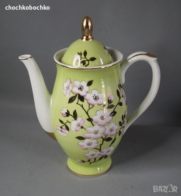 Стара Руска Порцеланова кана каничка с цветя, снимка 1